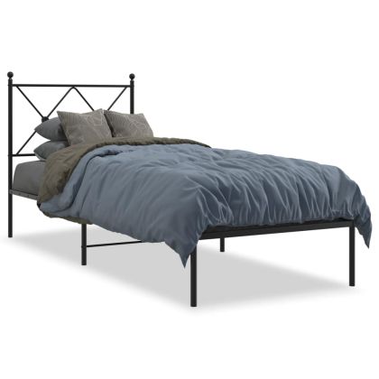 Метална рамка за легло с горна табла, черна, 75x190 см