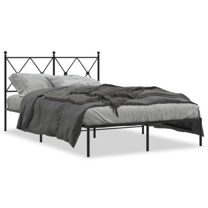 Метална рамка за легло с горна табла, черна, 120x190 см