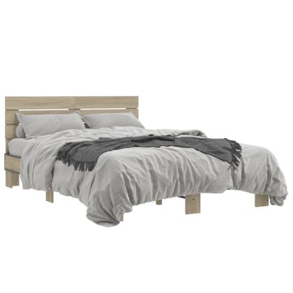 Рамка за легло, дъб сонома, 135x190 см, инженерно дърво и метал