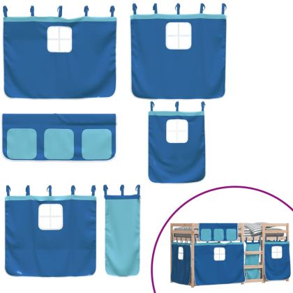 Двуетажно легло със завеси синьо 80x200 см масивно борово дърво