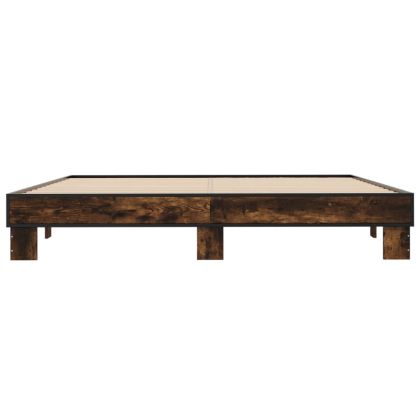 Рамка за легло, опушен дъб, 200x200 см, инженерно дърво и метал