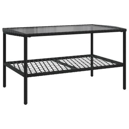 Градински диван от 4 части с възглавници, черен, полиратан