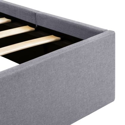 Легло с повдигащ механизъм, светлосиво, текстил, 140х200 см