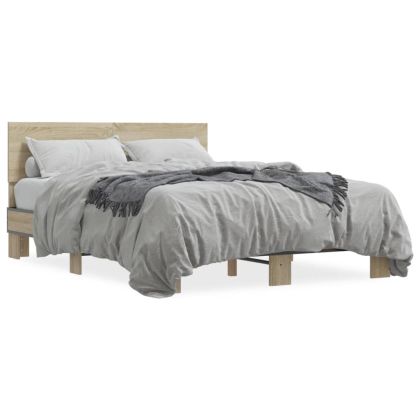 Рамка за легло, дъб сонома, 135x190 см, инженерно дърво и метал