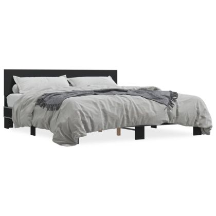 Рамка за легло, черна, 200x200 см, инженерно дърво и метал