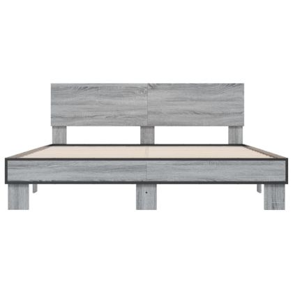 Рамка за легло, сив сонома, 160x200 см, инженерно дърво и метал