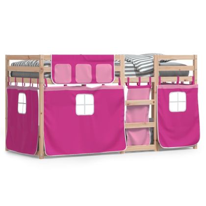 Двуетажно легло със завеси розово 75x190 см масивен бор масив