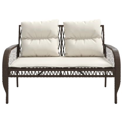 Градински комплект с възглавници, 4 части, кафяв, полиратан