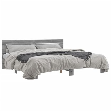 Рамка за легло, сив сонома, 200x200 см, инженерно дърво и метал