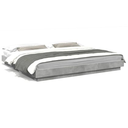 Рамка за легло с LED осветление, бетонно сива, 200x200 см