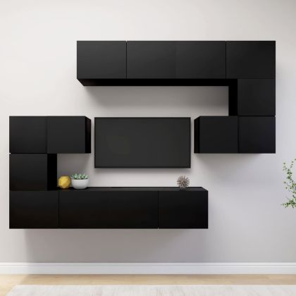 Комплект ТВ шкафове от 8 части, черен, инженерно дърво