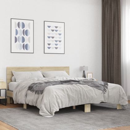 Рамка за легло, дъб сонома, 160x200 см, инженерно дърво и метал