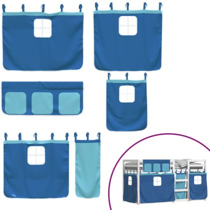 Двуетажно легло със завеси синьо 80x200 см масивно борово дърво