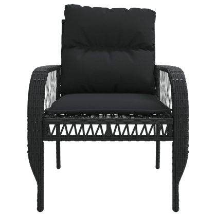 Градински диван от 4 части с възглавници, черен, полиратан