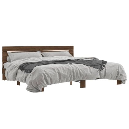 Рамка за легло, кафяв дъб, 180x200 см, инженерно дърво и метал
