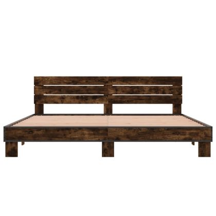 Рамка за легло, опушен дъб, 200x200 см, инженерно дърво и метал