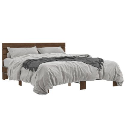 Рамка за легло, кафяв дъб, 160x200 см, инженерно дърво и метал