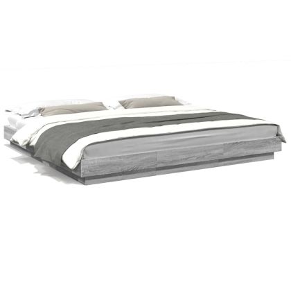 Рамка за легло с LED осветление, сив сонома, 200x200 см