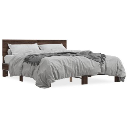 Рамка за легло, кафяв дъб, 160x200 см, инженерно дърво и метал