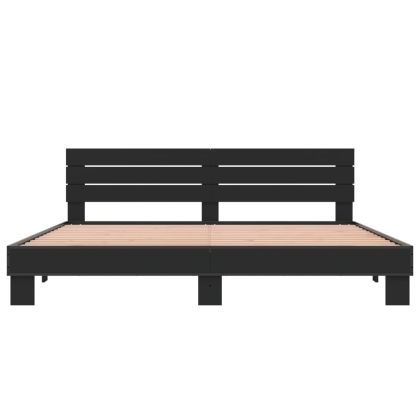 Рамка за легло, черна, 200x200 см, инженерно дърво и метал
