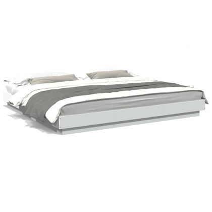 Рамка за легло с LED осветление бяла 200x200 см инженерно дърво