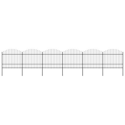Градинска ограда с пики, стомана, (1,5-1,75)x10,2 м, черна
