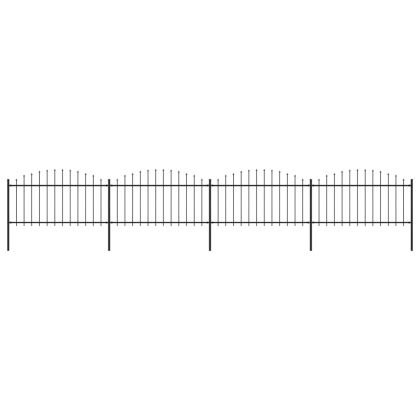 Градинска ограда с пики, стомана, (1,25-1,5)x6,8 м, черна
