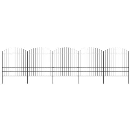 Градинска ограда с пики, стомана, (1,75-2)x8,5 м, черна