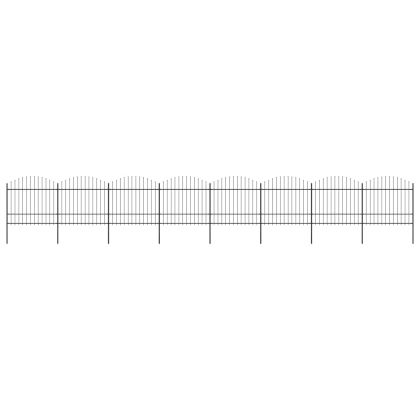 Градинска ограда с пики, стомана, (1,5-1,75)x13,6 м, черна