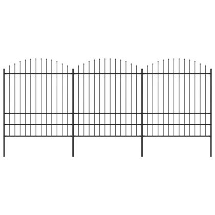 Градинска ограда с пики, стомана, (1,75-2)x5,1 м, черна