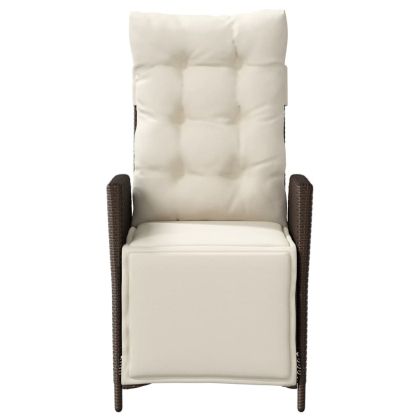 Накланящ се градински стол с опора за крака, кафяв, полиратан