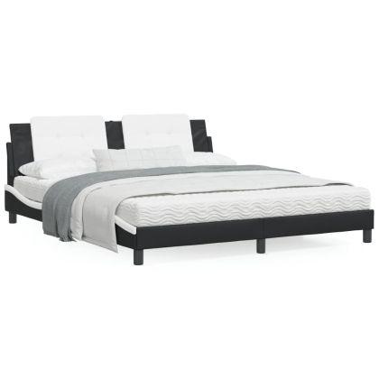 Рамка за легло с табла, черна, бяла, 180x200см, изкуствена кожа