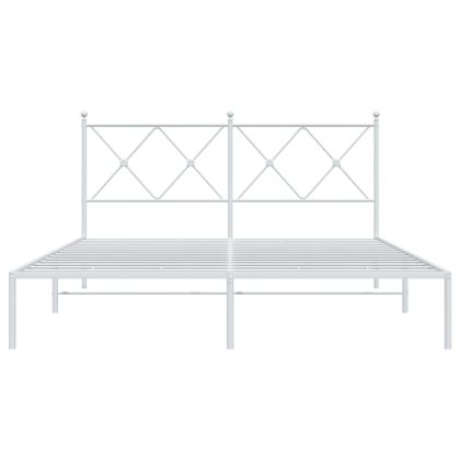 Метална рамка за легло с горна табла, бяла, 150x200 см