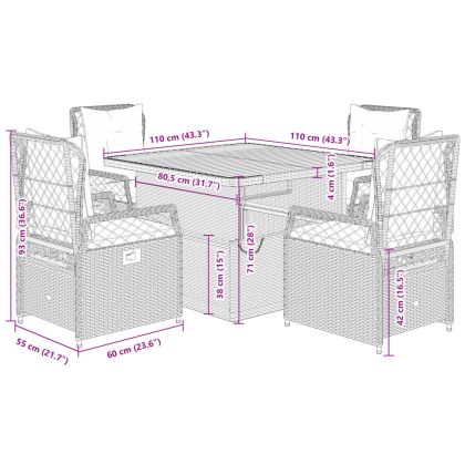 Градински комплект с възглавници, 5 части, бежов полиратан