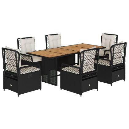 Градински трапезен комплект 7 части възглавници черен полиратан