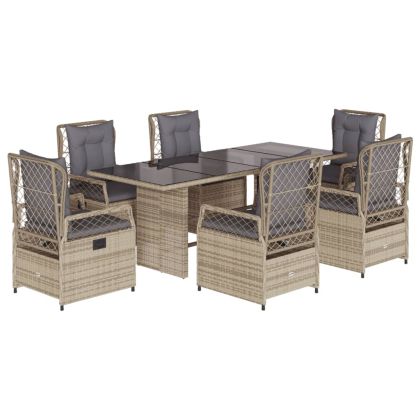 Градински комплект с възглавници, 7 части, бежов полиратан