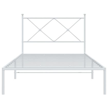 Метална рамка за легло с горна табла, бяла, 100x190 см