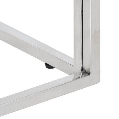 Кафе маса, сребриста, неръждаема стомана и акациево дърво масив