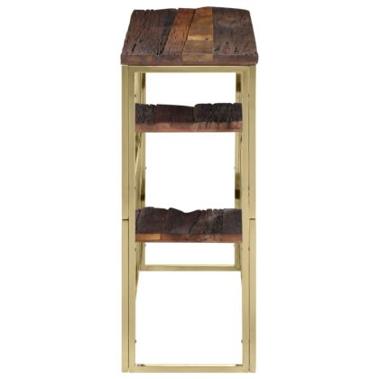 Конзолна маса, златиста, инокс и дърво от траверси масив