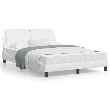 Рамка за легло с LED осветление, бяла, 140x200 cм, еко кожа