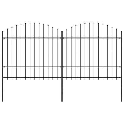 Градинска ограда с пики, стомана, (1,5-1,75)x3,4 м, черна