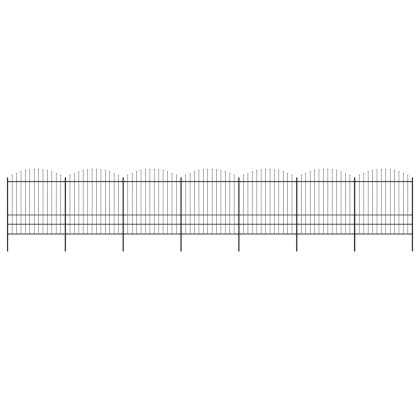 Градинска ограда с пики, стомана, (1,75-2)x11,9 м, черна