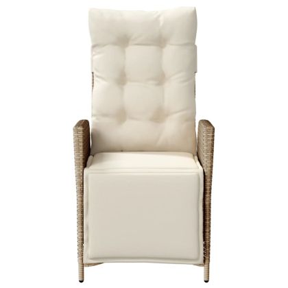 Накланящ се градински стол с опора за крака, бежов, полиратан