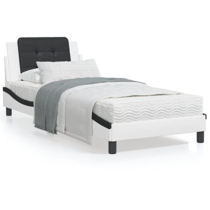Рамка за легло с табла, бяла, черна, 90x190 см изкуствена кожа