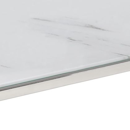 Кафе маса, сребриста, неръждаема стомана и закалено стъкло