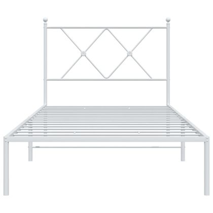 Метална рамка за легло с горна табла, бяла, 90x190 см