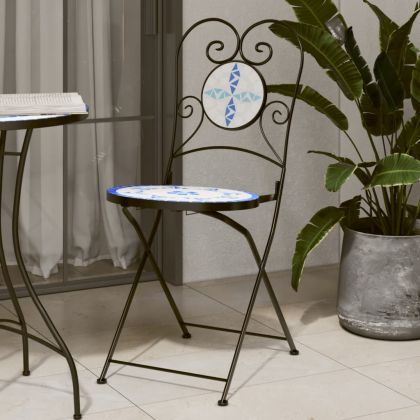 Бистро столове, сгъваеми, 2 бр, синьо-бели, керамика