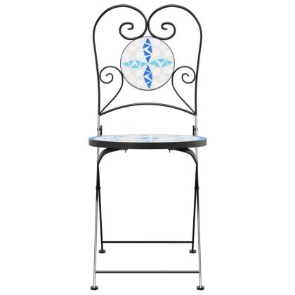 Бистро столове, сгъваеми, 2 бр, синьо-бели, керамика