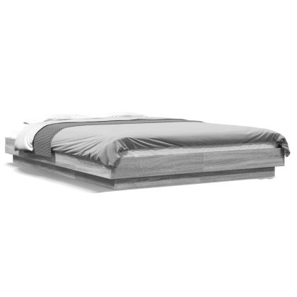 Рамка за легло с LED осветление, сив сонома, 135x190 см