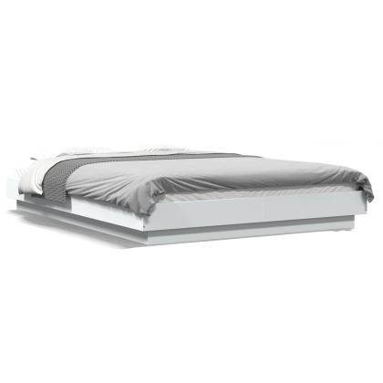 Рамка за легло с LED осветление бяла 135x190 см инженерно дърво
